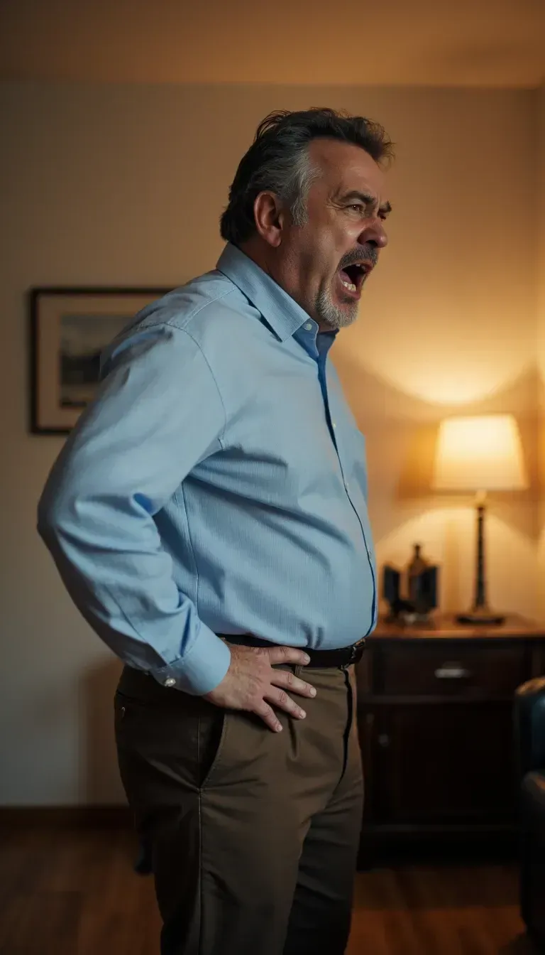 A husband mid-argument, frustrated and shouting